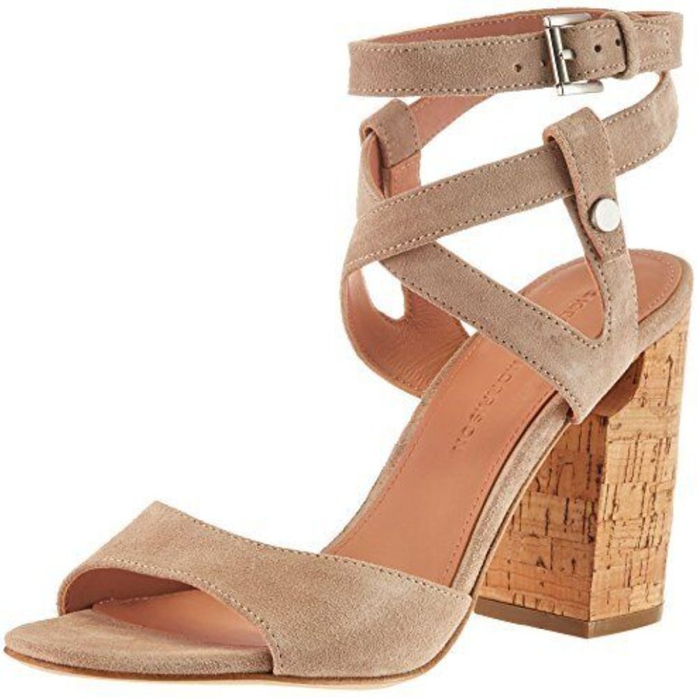 SIGERSON MORRISON Paulina2 Block Cork Heel Suede Beige Sandals Size 7 1/2 - Picture 2 of 5